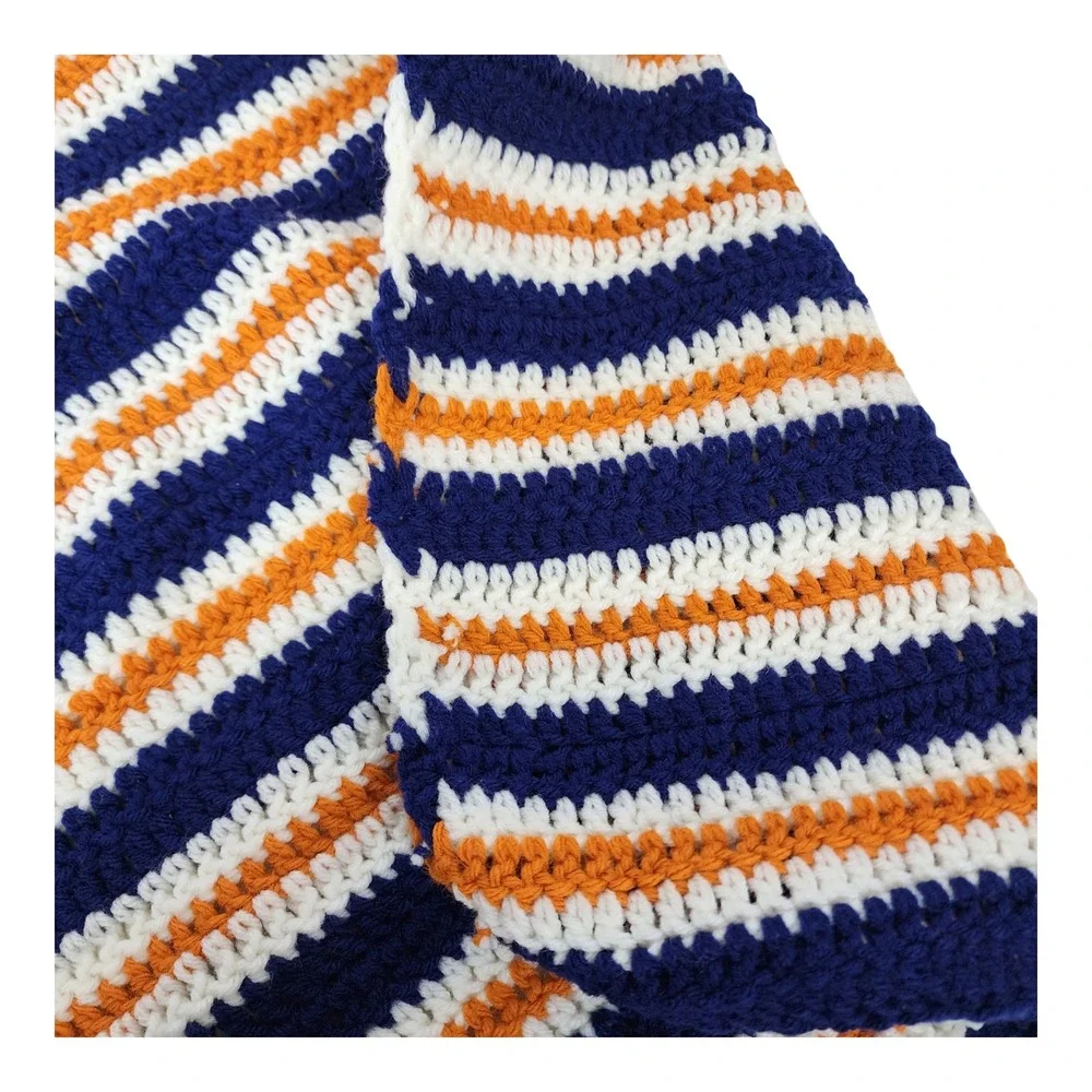 Handmade Crochet Broncos Chicago Bears Afghan‎ Blanket Navy Orange White Stripe